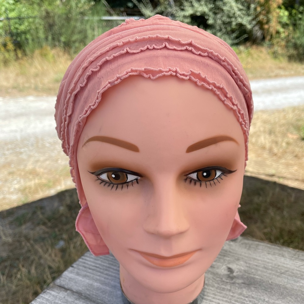 Dusty Pink Ruffled Chemo Beanies cancer and alopecia cap beanie New